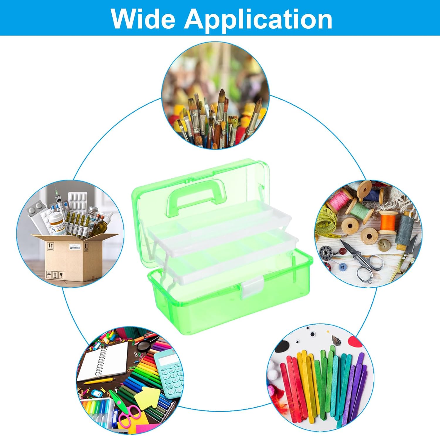 PATIKIL 12" Three-Layer Art Storage Box, Multifunctional Portable Tool Case Holder Container Organizer with Handle for Art Craft Cosmetic Home Travel, Green