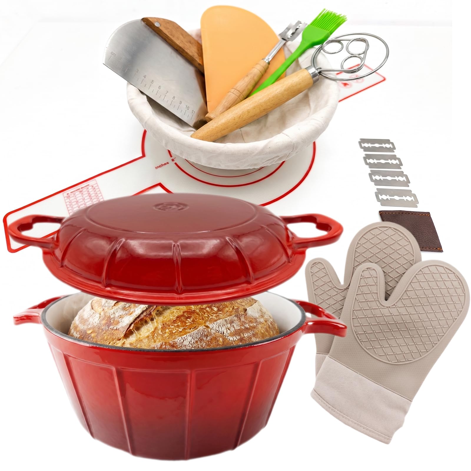 KinConnyen 5L Enameled Cast Iron Dutch Oven Sourdough Baking Kit
