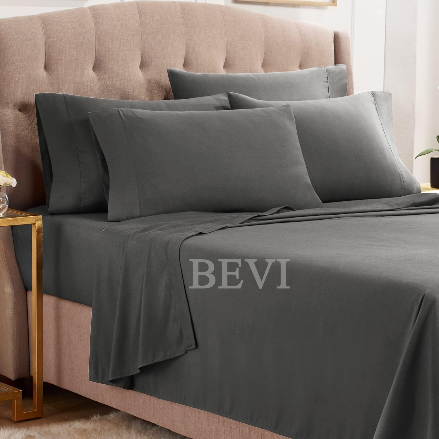 BEVI Bedsheet for King Bed 300 TC Flat Bedsheet with 2 Pillow Covers Size-(90"x95") Dark Grey
