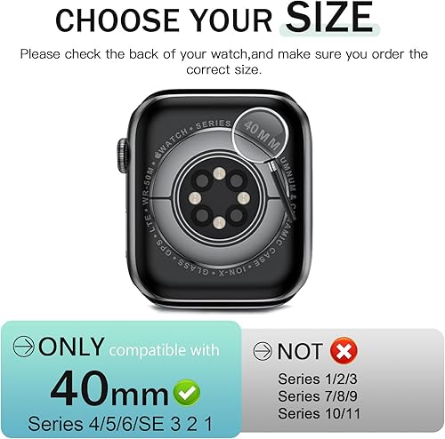 Vista 2 de JR.DM Paquete de 2 fundas rígidas de policarbonato de 1.575 pulgadas con protector de pantalla de vidrio templado HD para Apple Watch Series negro