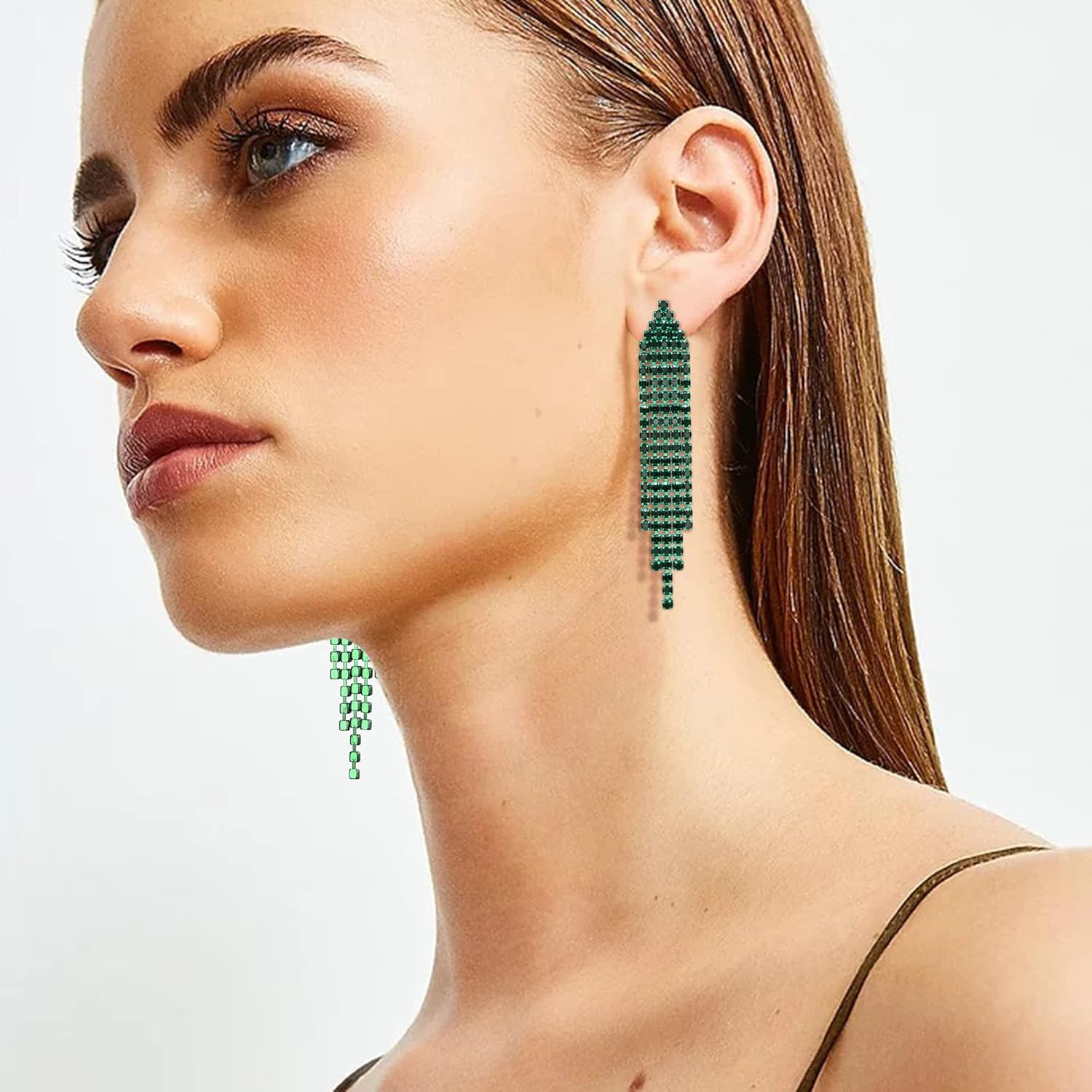 EleQueen Rhinestone Chandelier Statement Tassel Linear Drop Dangle Earrings for Women,Costume Wedding Bridal Party Jewelry - Image 2