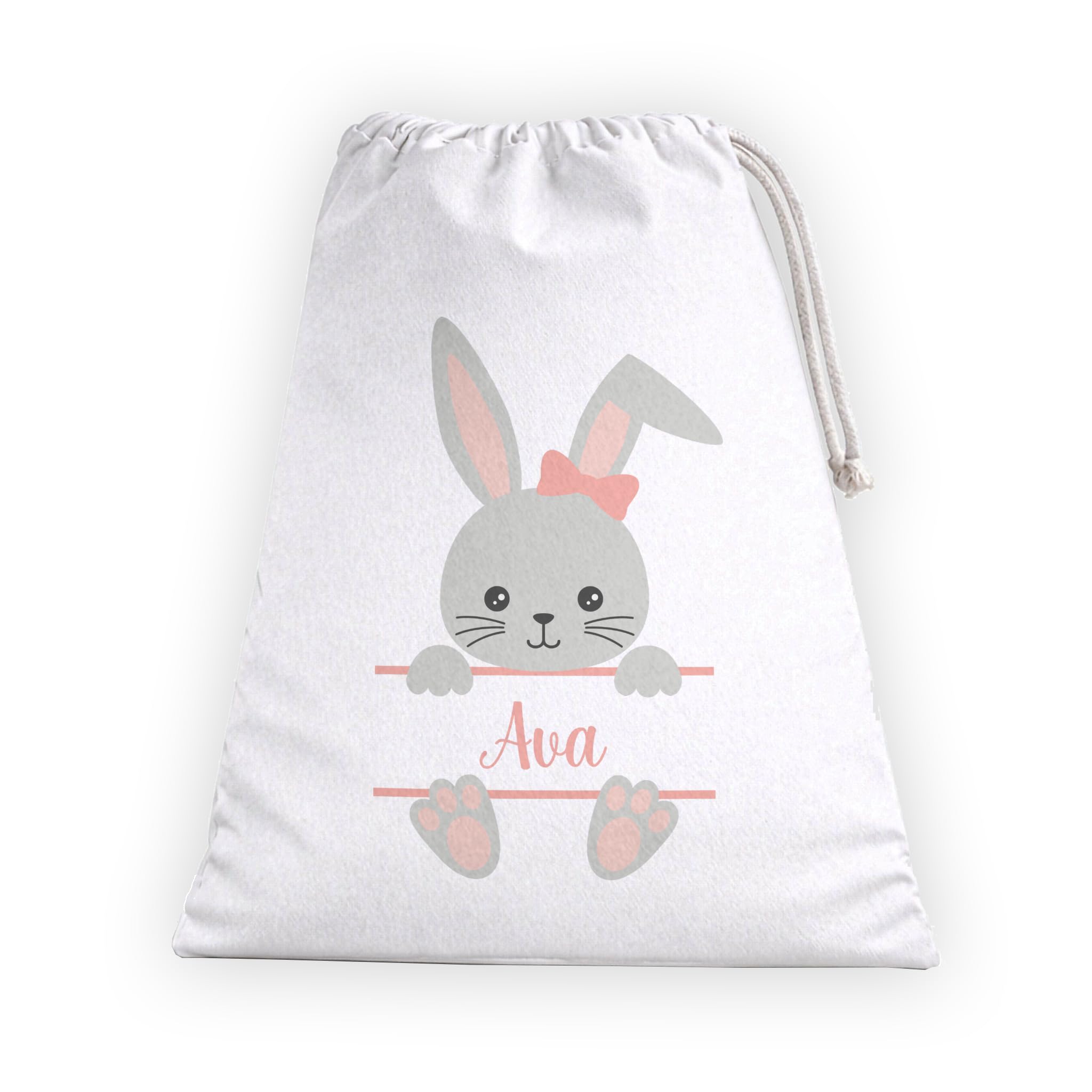 Personalised Easter Bunny Bag - Custom Name Drawstring Sack - Girls' Pink Easter Gift Bag - Kids' Easter Egg Hunt Basket - Bunny Treat Bag