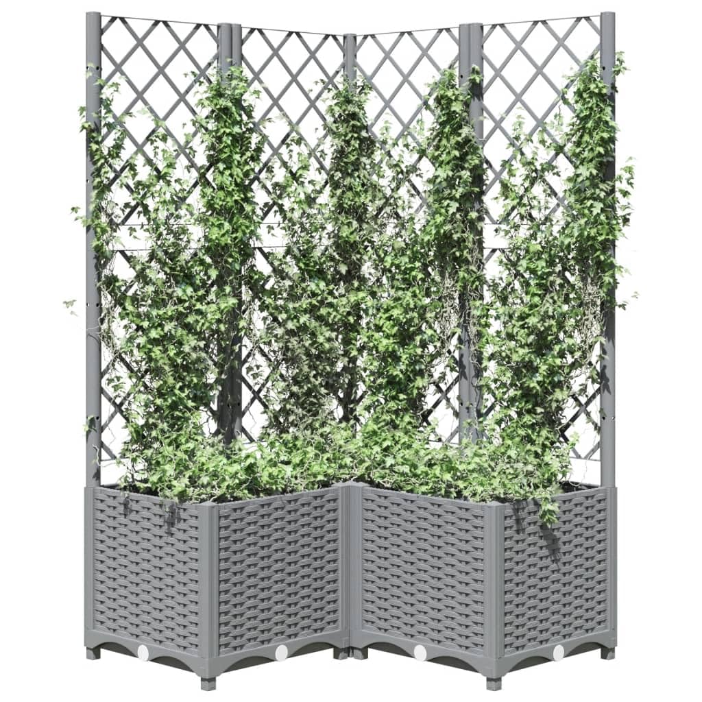 Donica na rośliny z kratką dla roślin pnących, jasnoszara, 80 x 80 x 136 cm, z polipropylenu (PP), do ogrodu, na balkon, taras, do użytku wewnątrz i na zewnątrz, z otworem odpływowym do