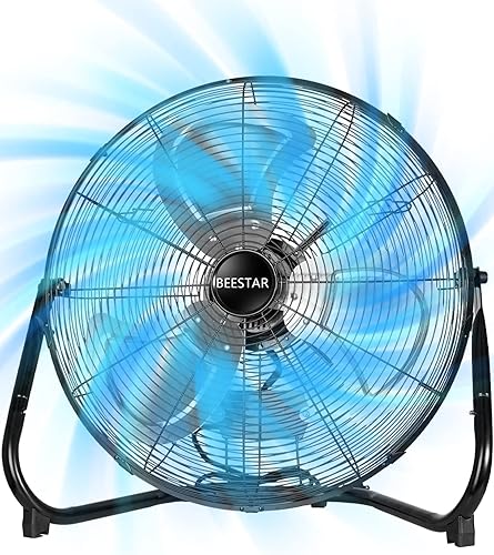 Miniatura 8 de BEESTAR Ventilador de piso de 18 pulgadas, ventilador de alta velocidad con 3 velocidades y cabezal inclinable ajustable, ventilador industrial de