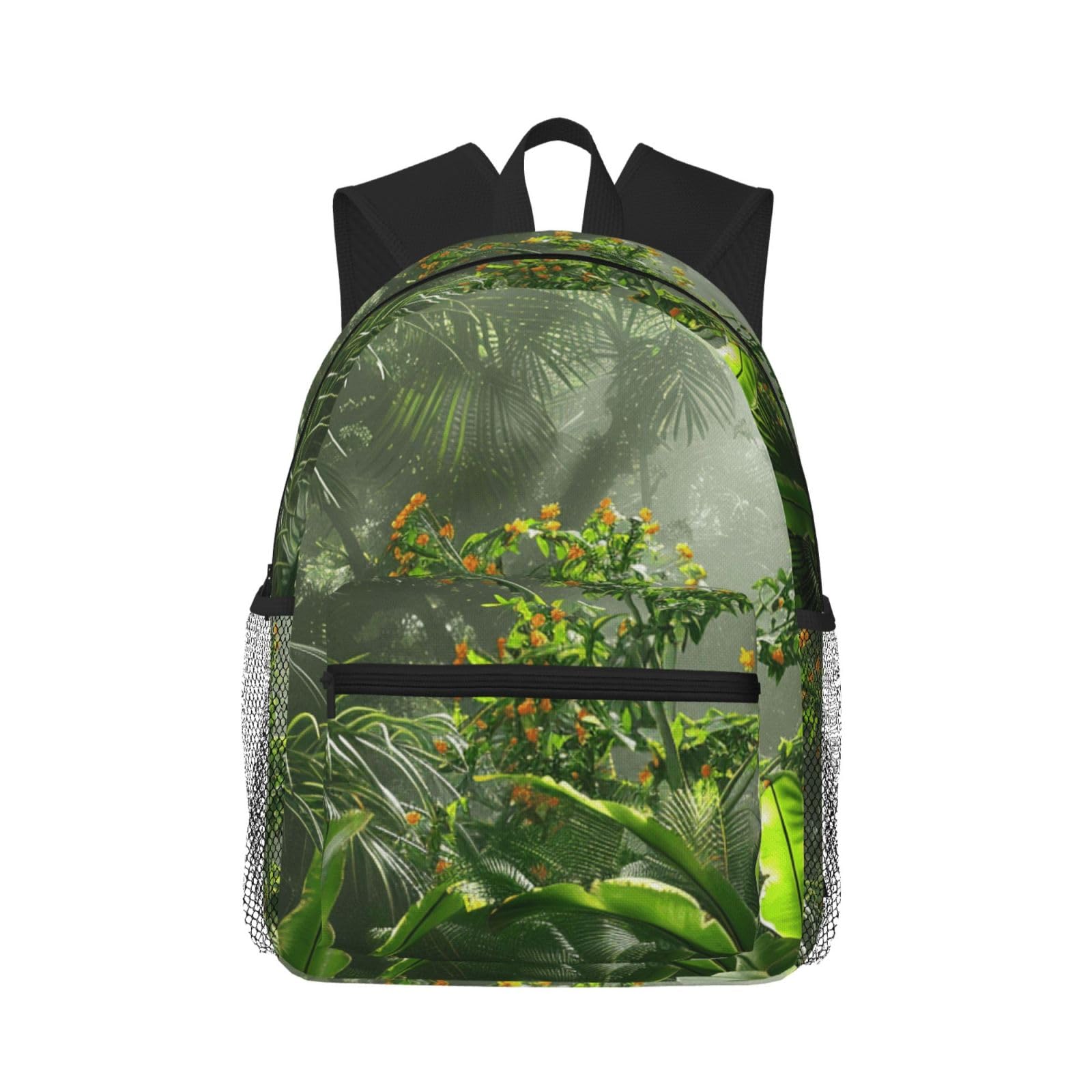 flowers in Tropical Rainforest Printed School Backpack for Girls Boys Bookbag Laptop Backpack Casual Travel Daypack Work Rucksack for Men Women