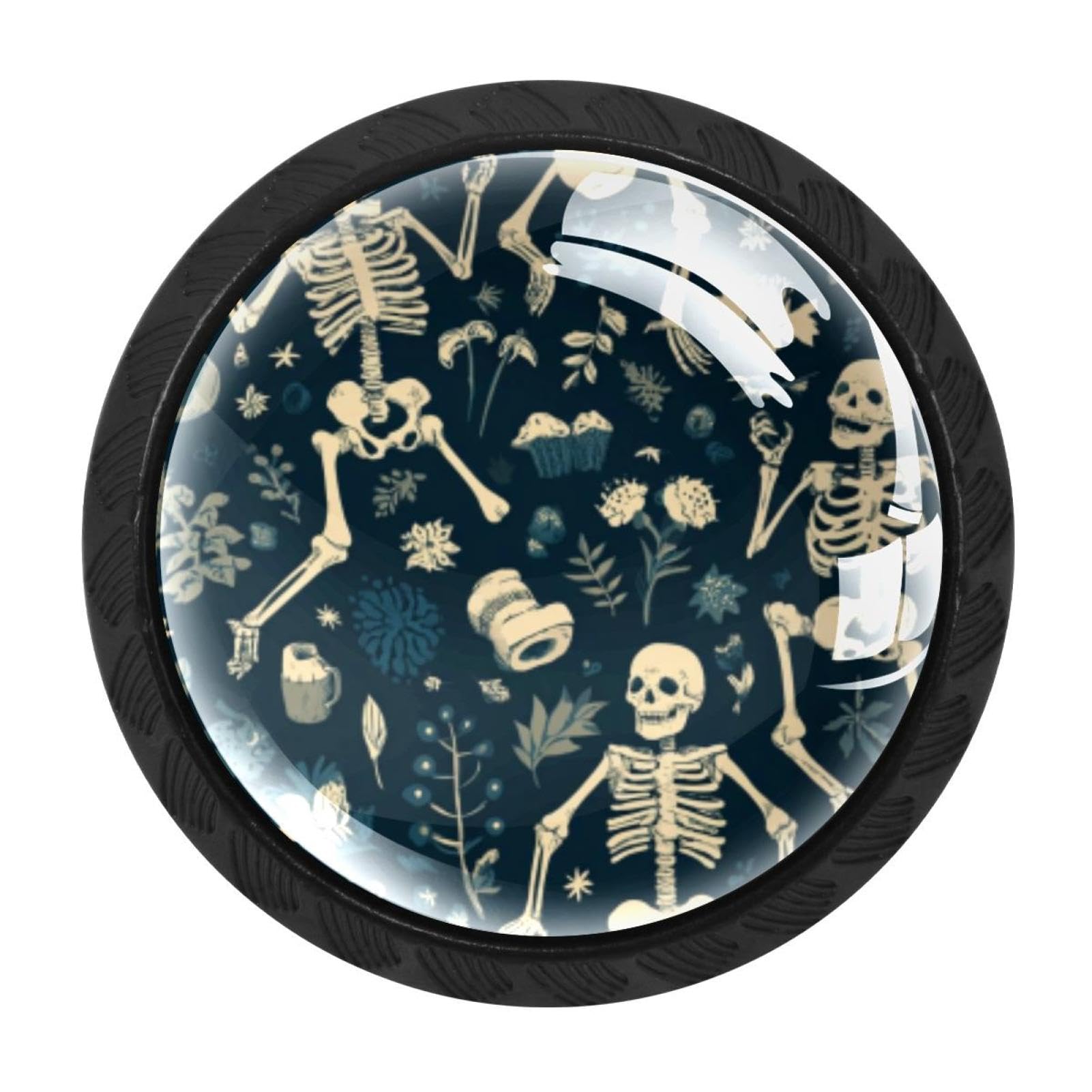 CHENZZZZ 4 Pieces Skeleton Pattern (2) Drawer Knobs, 35mm Black Kitchen Cabinet Knobs, Drawer Pulls and Knobs, Glass Cabinet Hardware Single Hole Knob for Cabinets and Drawers Round