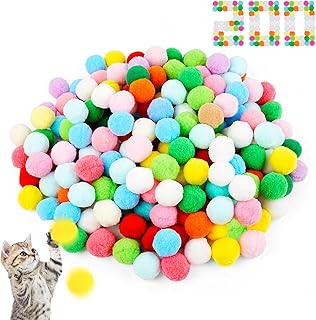 200 Pcs Cat Toy Balls, 1.2 in/3 cm Soft Pom Pom Balls for Cats Interactive, Multicolor Kitten Plush Puff Ball Fuzzy Ball for Cats Kicker Exercise Training, DIY Craft Decorations