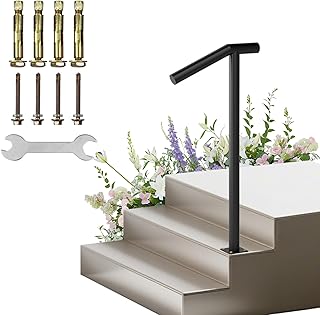 Handrail for Outdoor Step-1-2 Step Stair Railing-Heavy-Duty Metal Railings for Seniors-Powder Coated Single Post