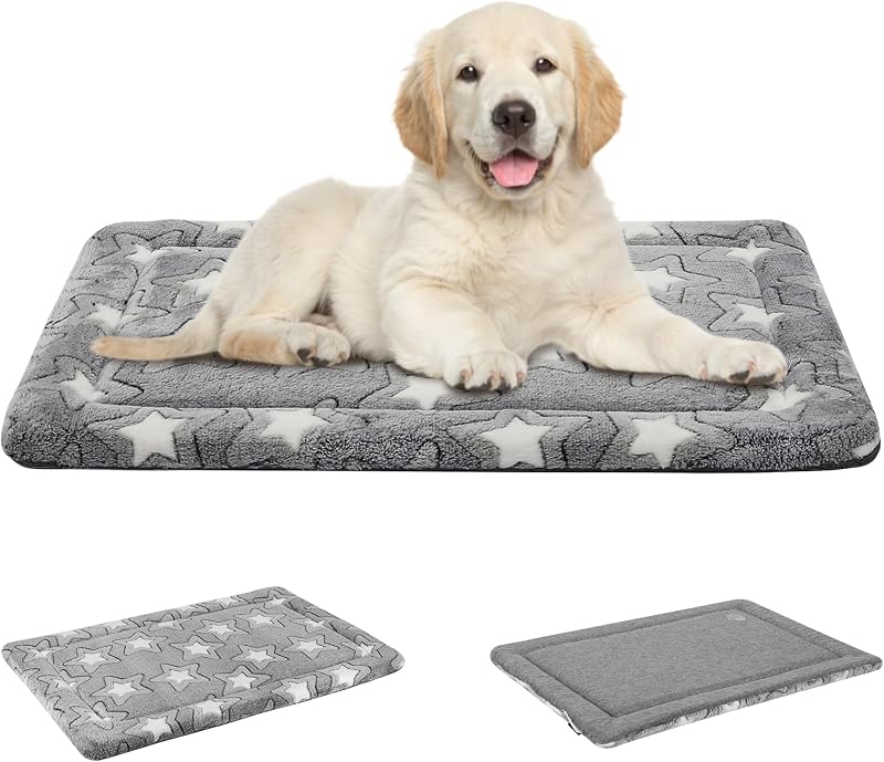 EMPSIGN Almohadilla para jaula de perro de 30 x 20 pulgadas, patrón de estrella/gris | Estera reversible para perrera (fría y cálida), lavable a máquina, acogedora almohadilla para dormir con patrón de estrellas, cama para mascotas para todas las estaciones