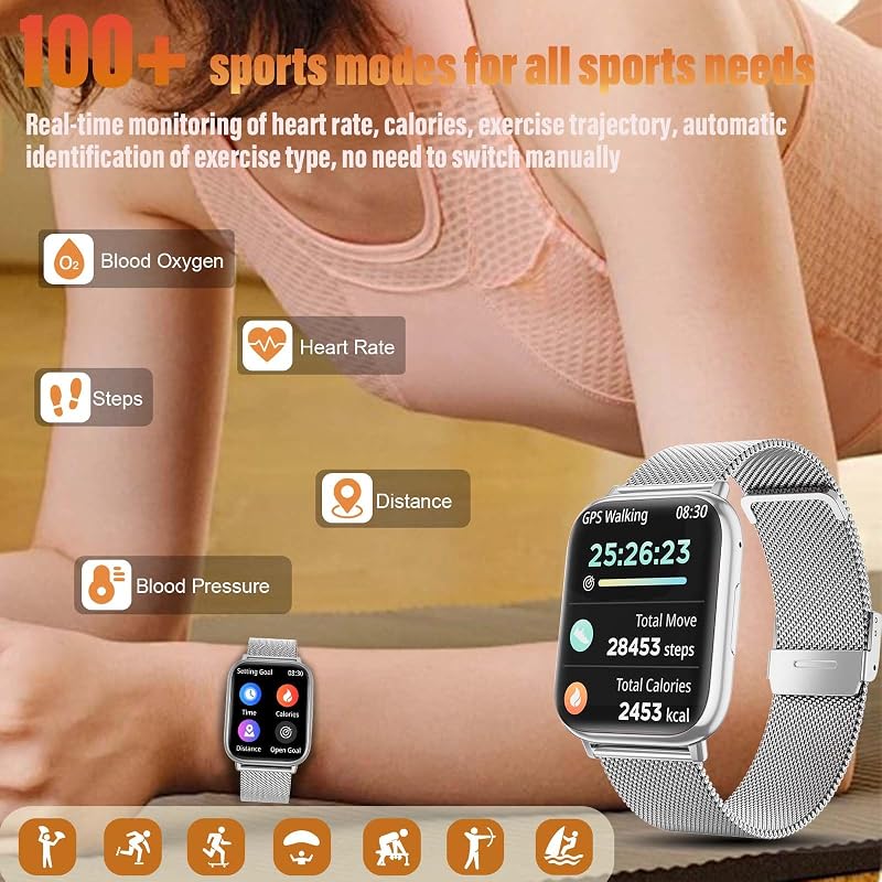 SLOKSFil Női Okosóra 1.83" Érintőkijelzővel - Fitness Óra Telefonhívás Funkcióval, Vérnyomás- és Pulzusmérő, 120+ Sportmód, IP68 Vízálló