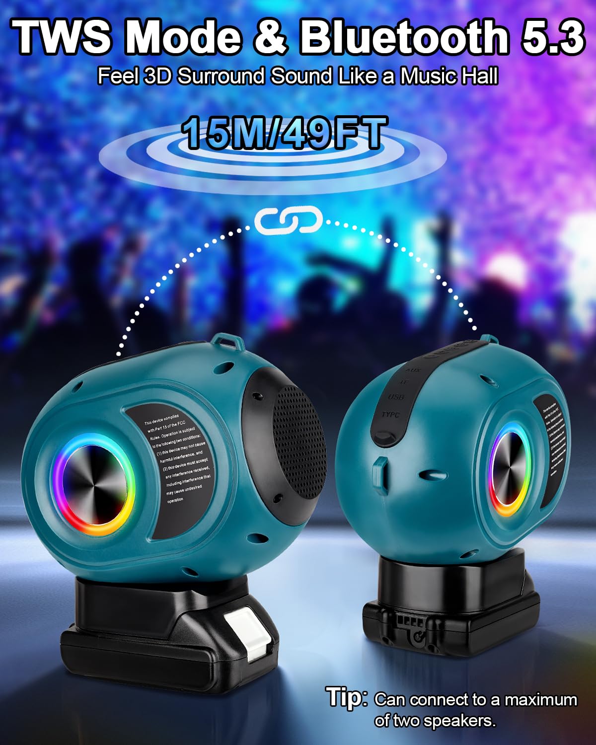 Adisipsoarin Altavoz Bluetooth para batería Makita LXT de 18 V, altavoz inalámbrico con sonido HD, emparejamiento TWS, Bluetooth 5.3, para lugares de trabajo/hogar/fiesta/al aire libre/playa/regalo