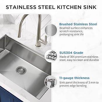 SANYCASA 30 Inch Undermount Kitchen Sink Superior Drain
