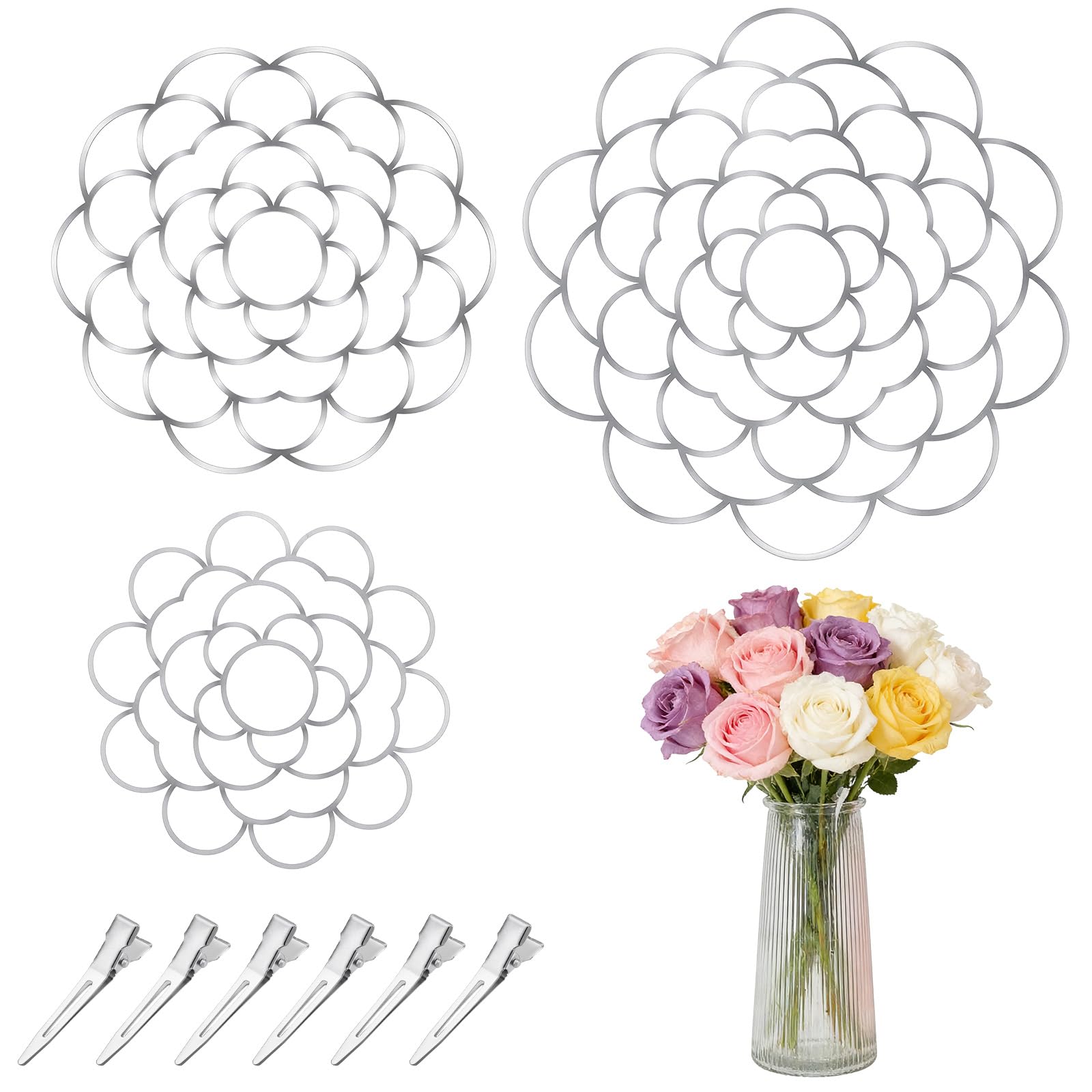 YBEATY 9PCS Flower Arrangement Holder Set Flower Frog Grid Bouquet Stem Holder with Clips Floral Grid Flowers Frog Tool Wire Arranger Twist Metal Floral Gridfor Vase Art Floristry Supplies