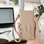 Flip Wallet Phone Case for iPhone 11 with Credit Card Holder, Cute Rabbit Leather Flip Phone Case Wallet Cover with Creative Magnetic Protective Shockproof TPU Shell, Kickstand, Apricot