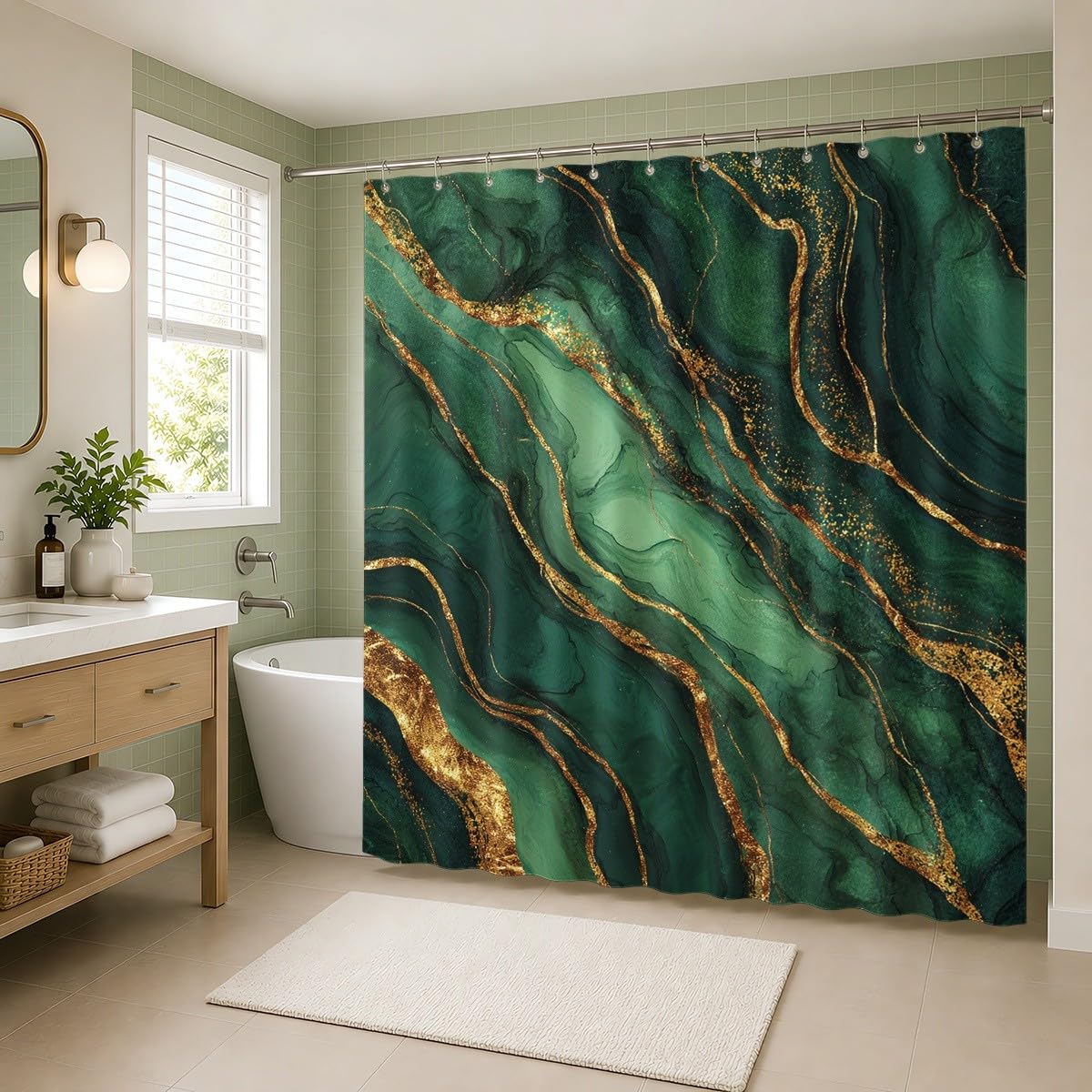 Verde Scuro Tenda Doccia 240x200 cm Asciugatura Rapida, Facile da Pulire