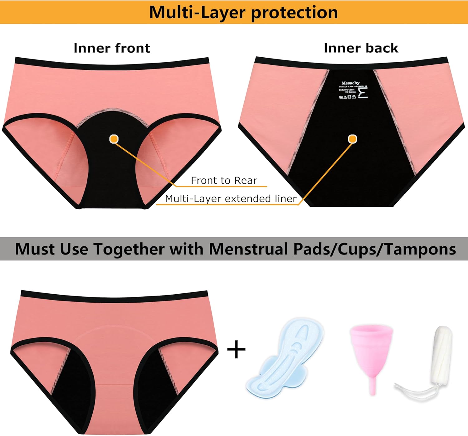 Girls Period Underwear Period Panties for Teens Menstrual Leakproof Protective Cotton Briefs - Image 2