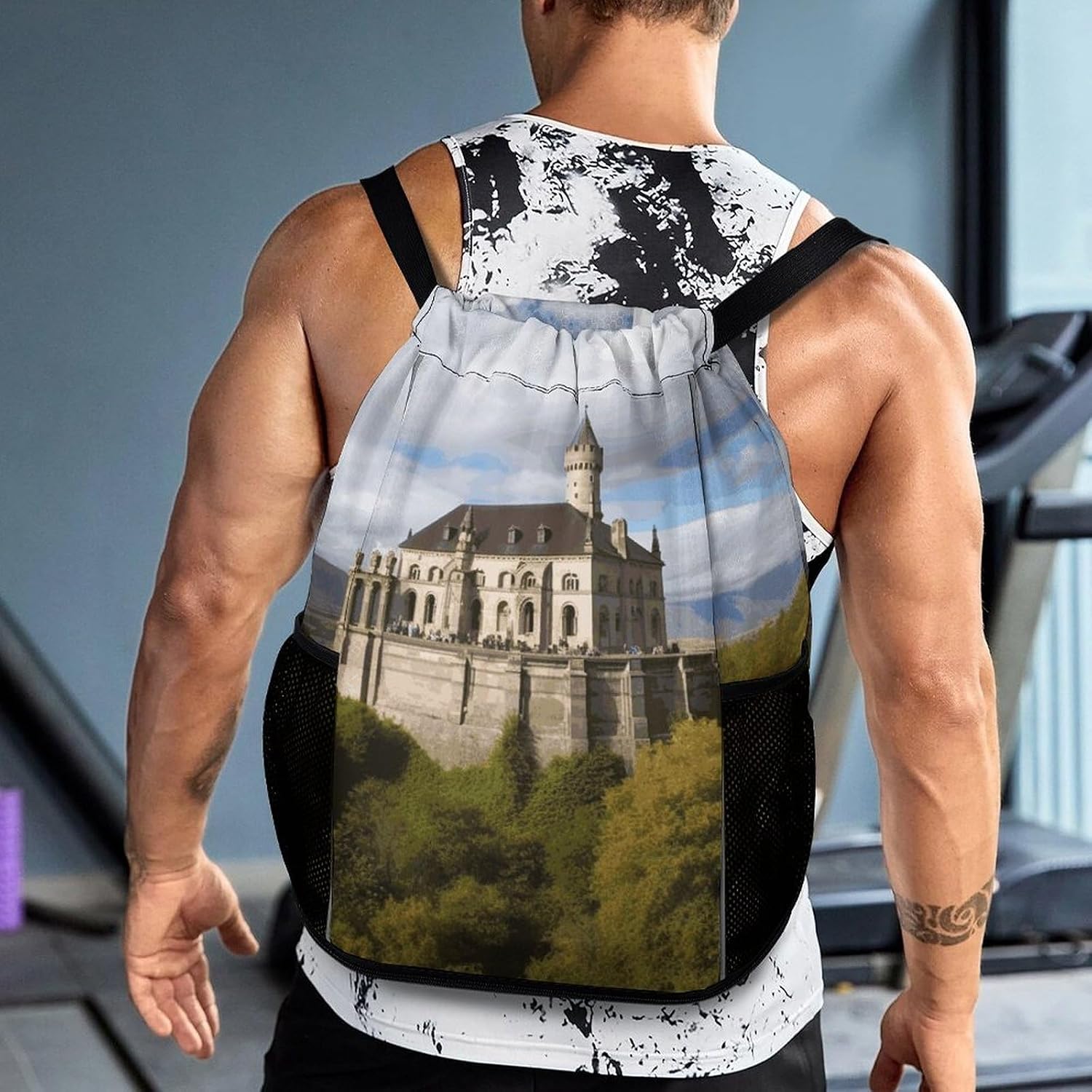 Historical Monuments of Armenia Drawstring Backpack, Sports Gym Bag with Bottom Pocket And Mesh Pockets, String Bag for Men Women