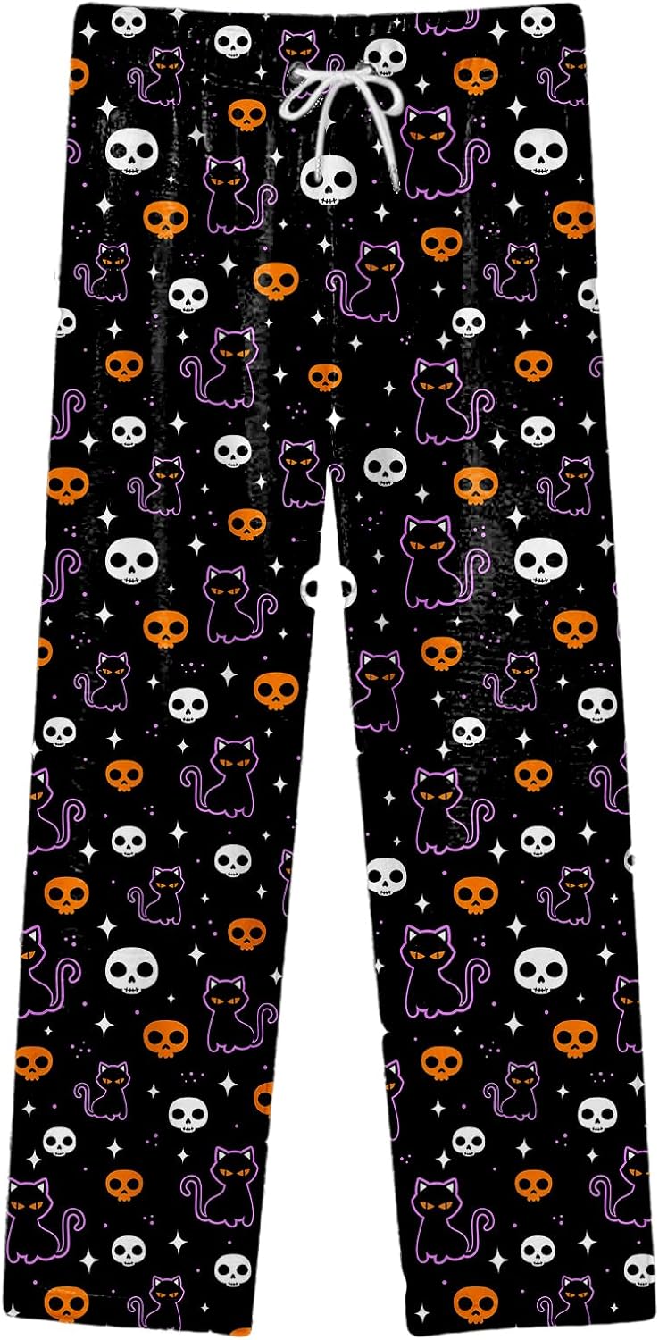 Halloween Fleece Pajama Pants Womens Flannel Fuzzy Cozy Pajamas Plush Lounge Pants Winter Warm Pj Bottoms