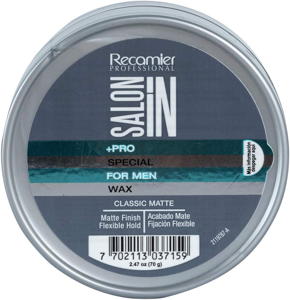 Recamier SalonIn For Men Classic Matte Wax To Texture And Define Hair | Recamier SalonIn Para Hombres Cera Mate Clásica Para Texturizar y Definir el Cabello 2.64oz(75ml)