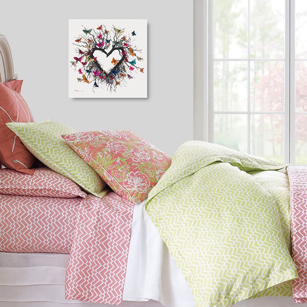 Yidepot Butterfly Canvas Print Wall Art for Bedroom: Heart Shaped Branches Surrounded by Colorful Butterflies Love Themed Picture for Teen Girls (50x50CM) - Image 4
