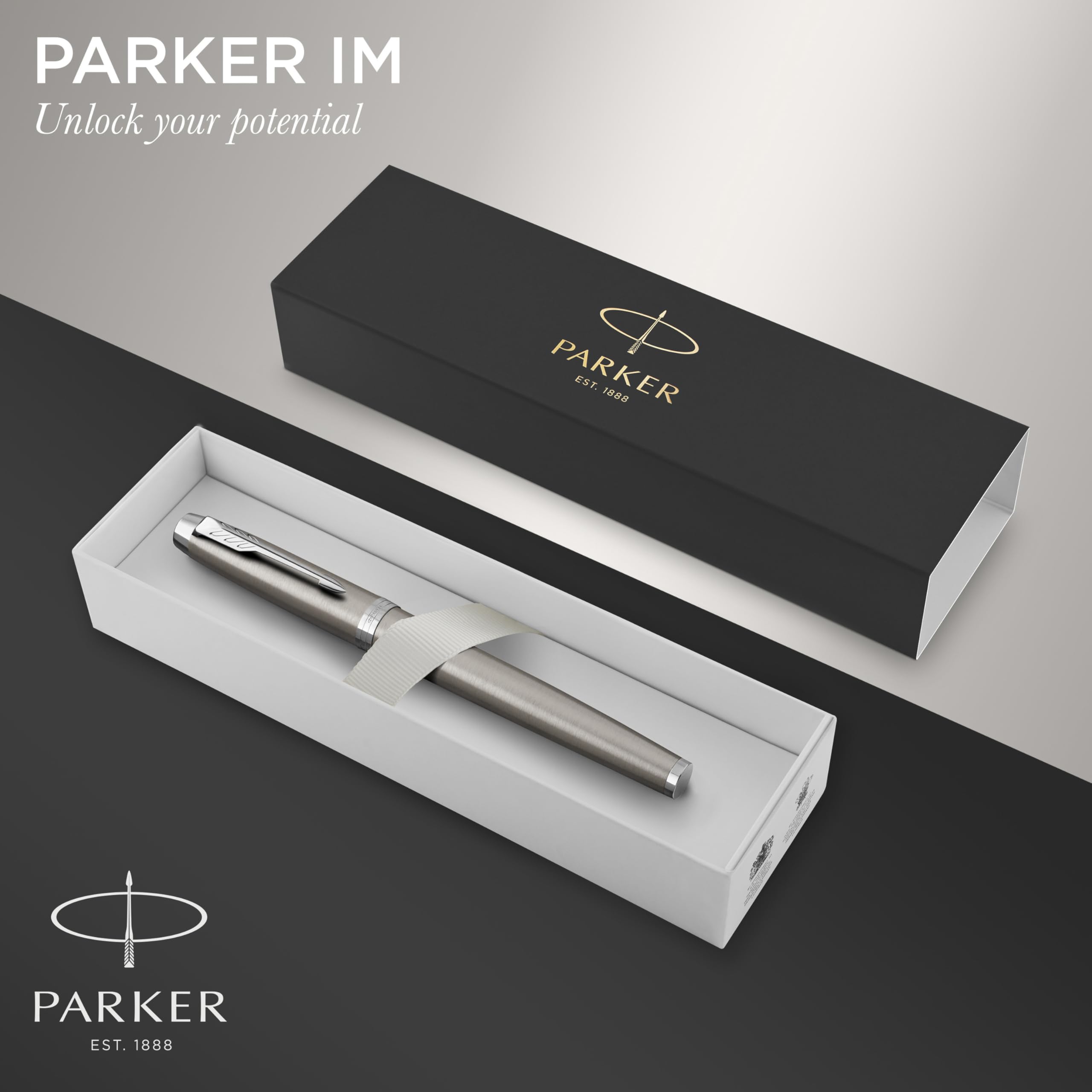 Parker IM Roller Penna Acciaio Inossidabile Puntale Cromato Punta Fine Inchiostro Nero Confezione Regalo