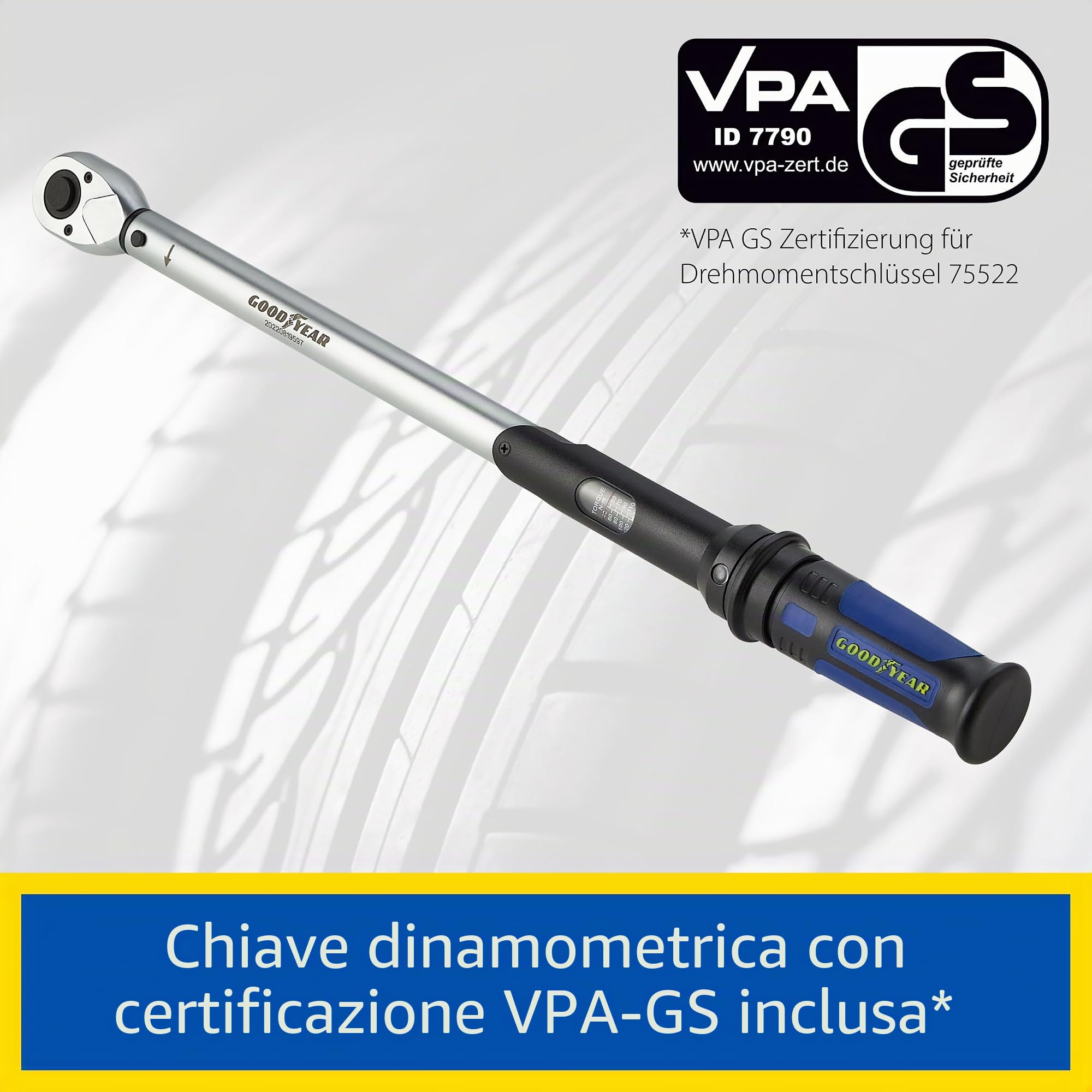 Goodyear Set di 6 chiavi dinamometriche + cricchetto reversibile + set di 3 chiavi a bussola + prolunga, scatola nera