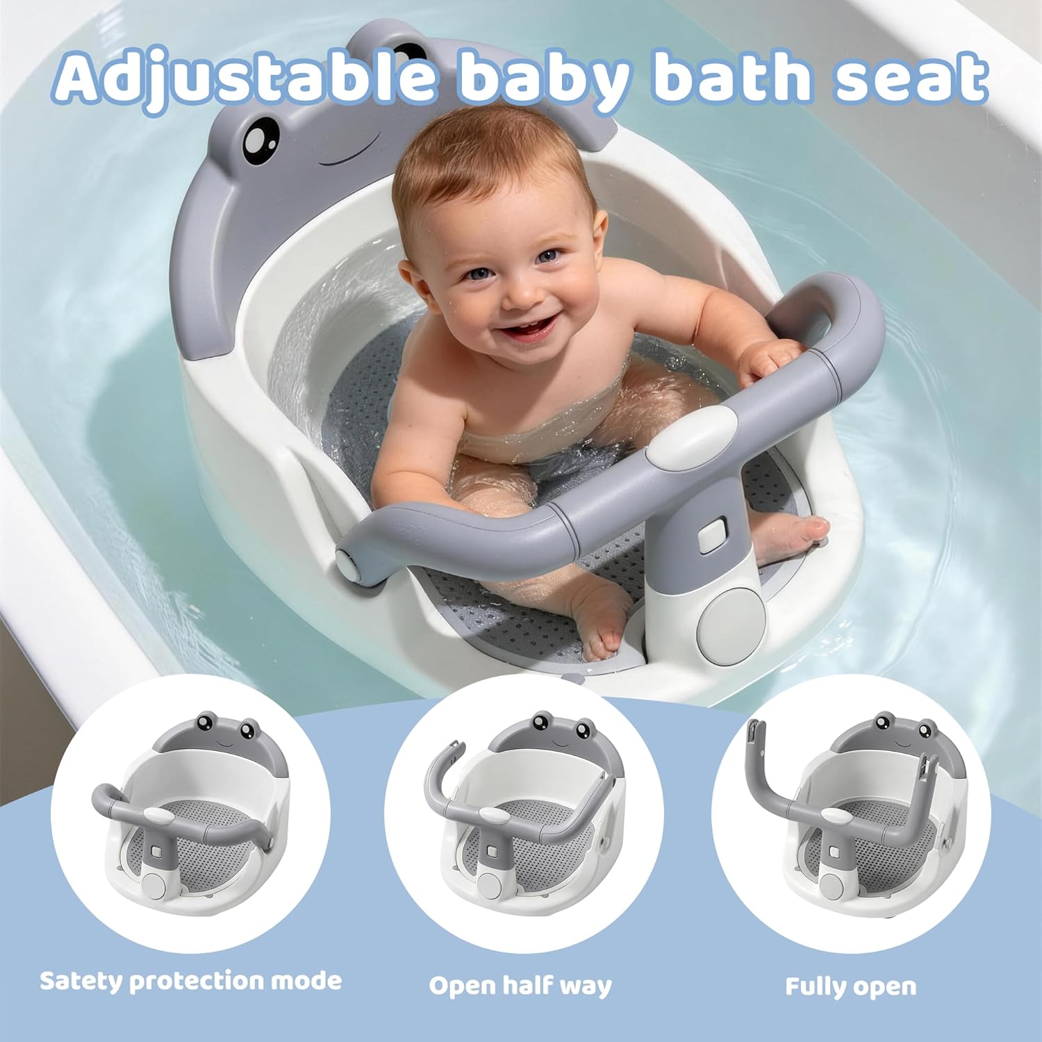 Baby Bath Seat for Babies 6 Months & Up, Non-Slip Toddler Bath Seat with Suction Cup, Safe and Comfortable Portable Infant Bathtub Chair for Bathroom, Bathtub Tub Sitting Up, Easy to Clean (Grey)