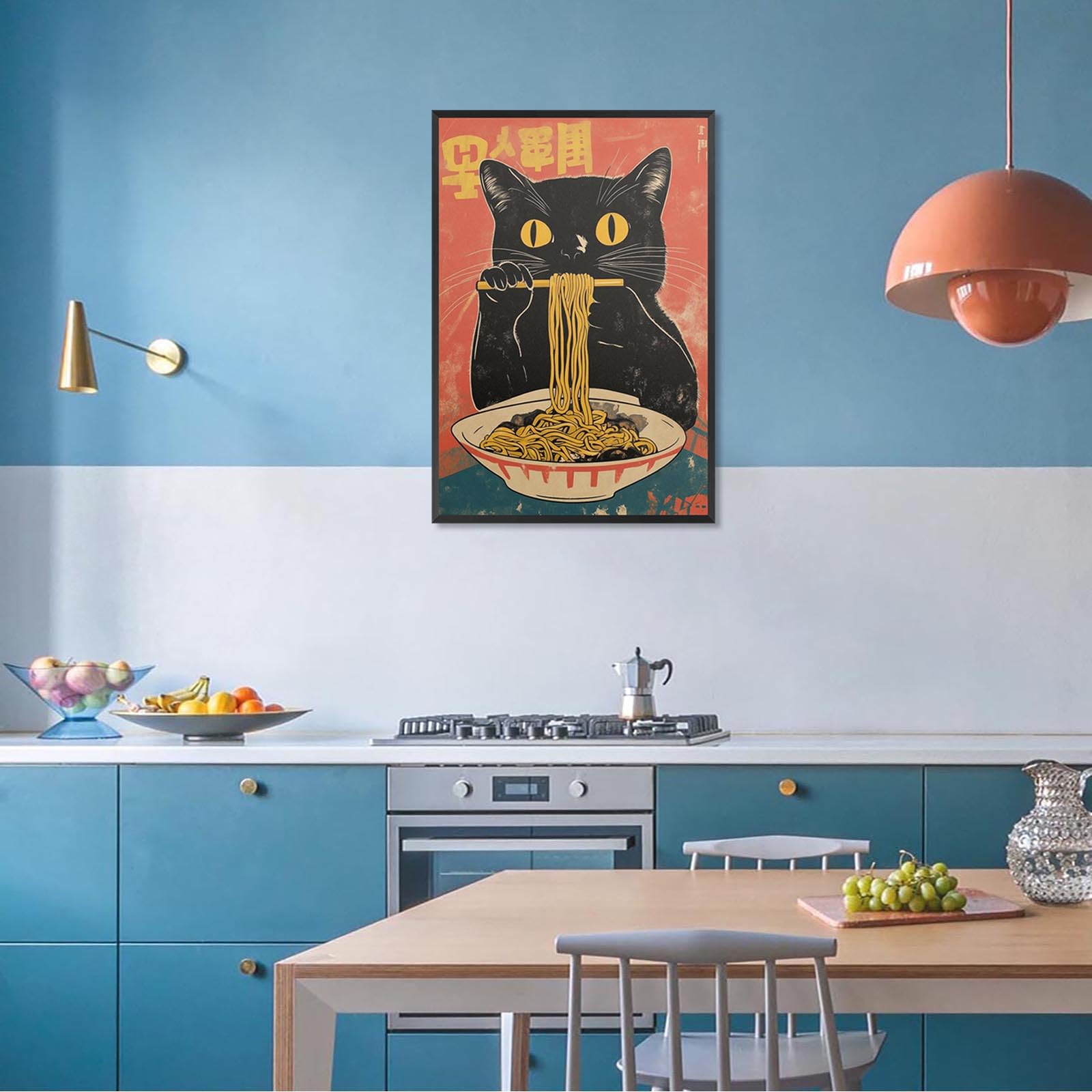 Amazon.co.jp: noskisy ビンテージ 黒猫 ラーメンを食べるポスター