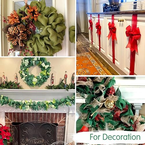 Miniatura 6 de TONIFUL Cinta de arpillera con alambre, cintas de arpillera sintética de 2.5 pulgadas, cinta de arpillera verde claro para Navidad, decoración del