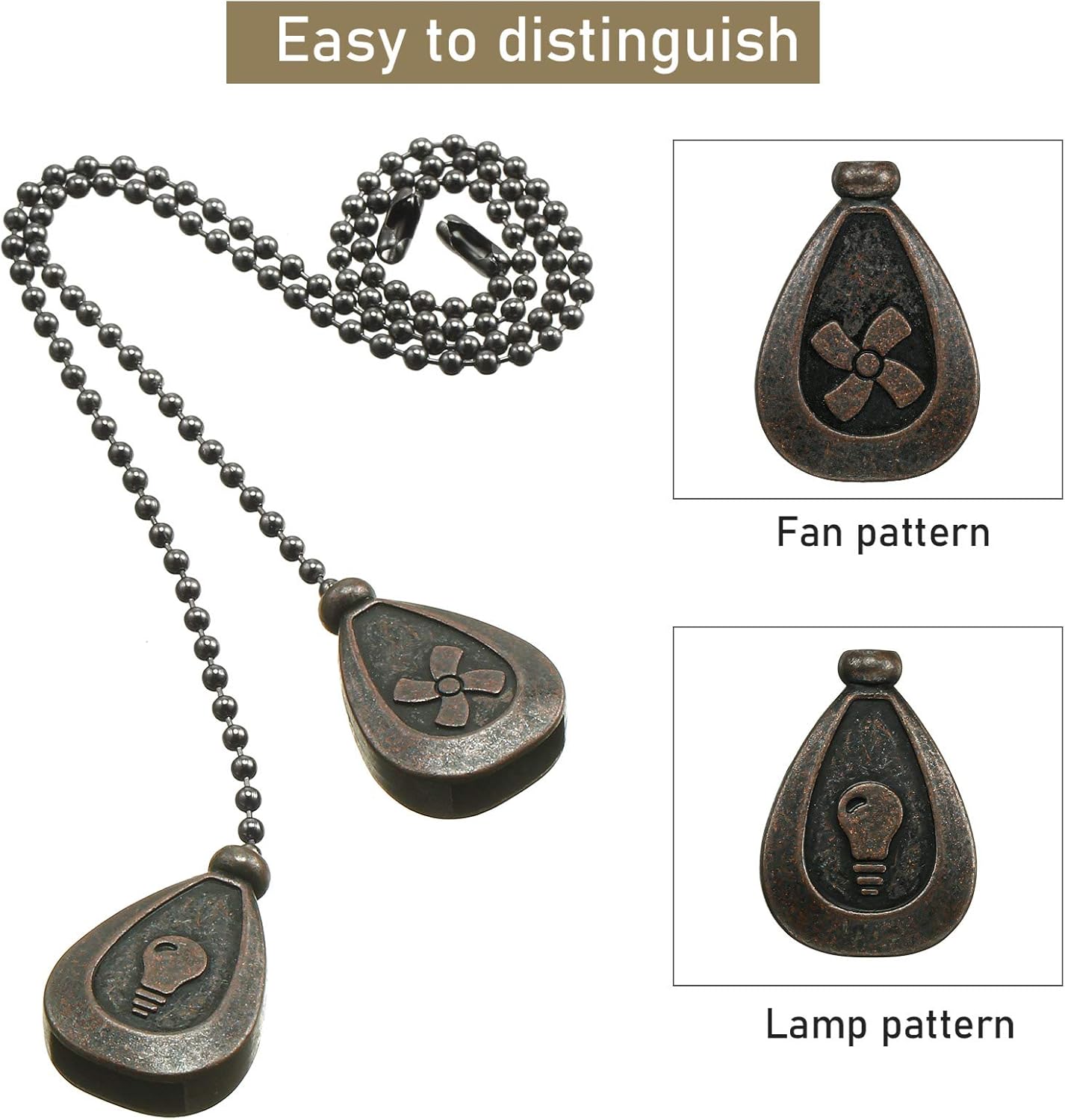 Patelai 8 Pieces Bronzed Ceiling Fan Pull Chain Extension Pendant Ornament 12 Inch Ceiling Pull Chain Extender Classic Drop Shaped Pendant Beaded Ball Cord for Fan Light Lamp Decorative with Connector