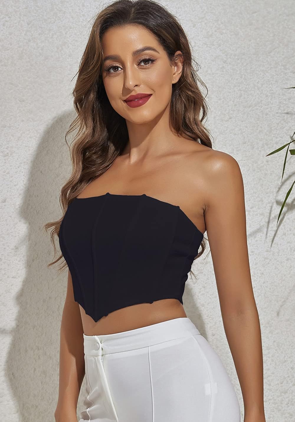 Modegal Women's Satin Strapless Open Back Zipper Push Up Fish Boned Overbust Bustier Corset Crop Top at  Women’s Clothing store