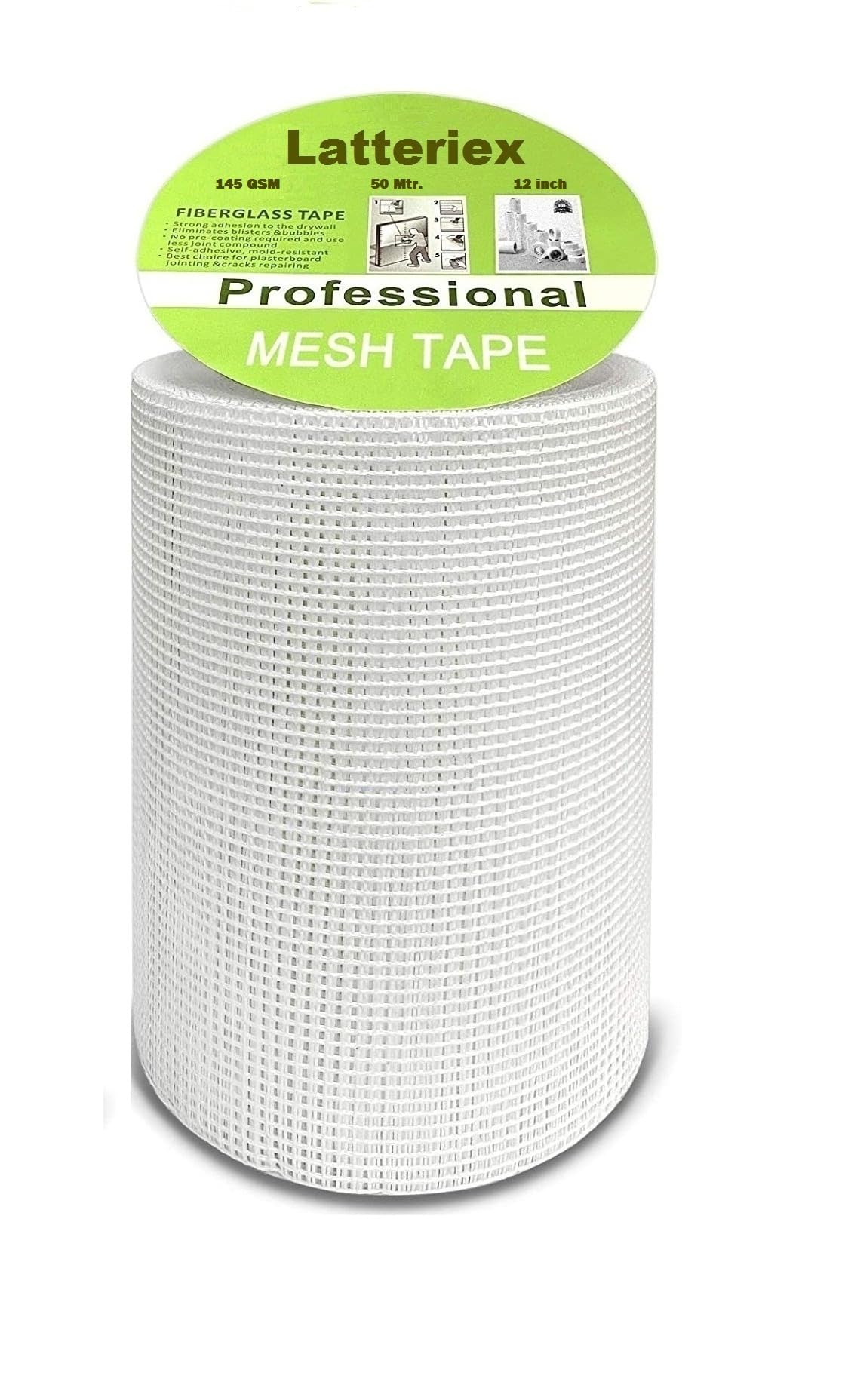 LatteRiex 12 Inch x 50 Meter Glass Fiber Mesh Drywall Joint Tape - 145 GSM Crack Repair Tape for Wall, Ceiling, Floor & Partition Joints | Waterproof, Easy Application Plastering Mesh Tape Roll-image-32