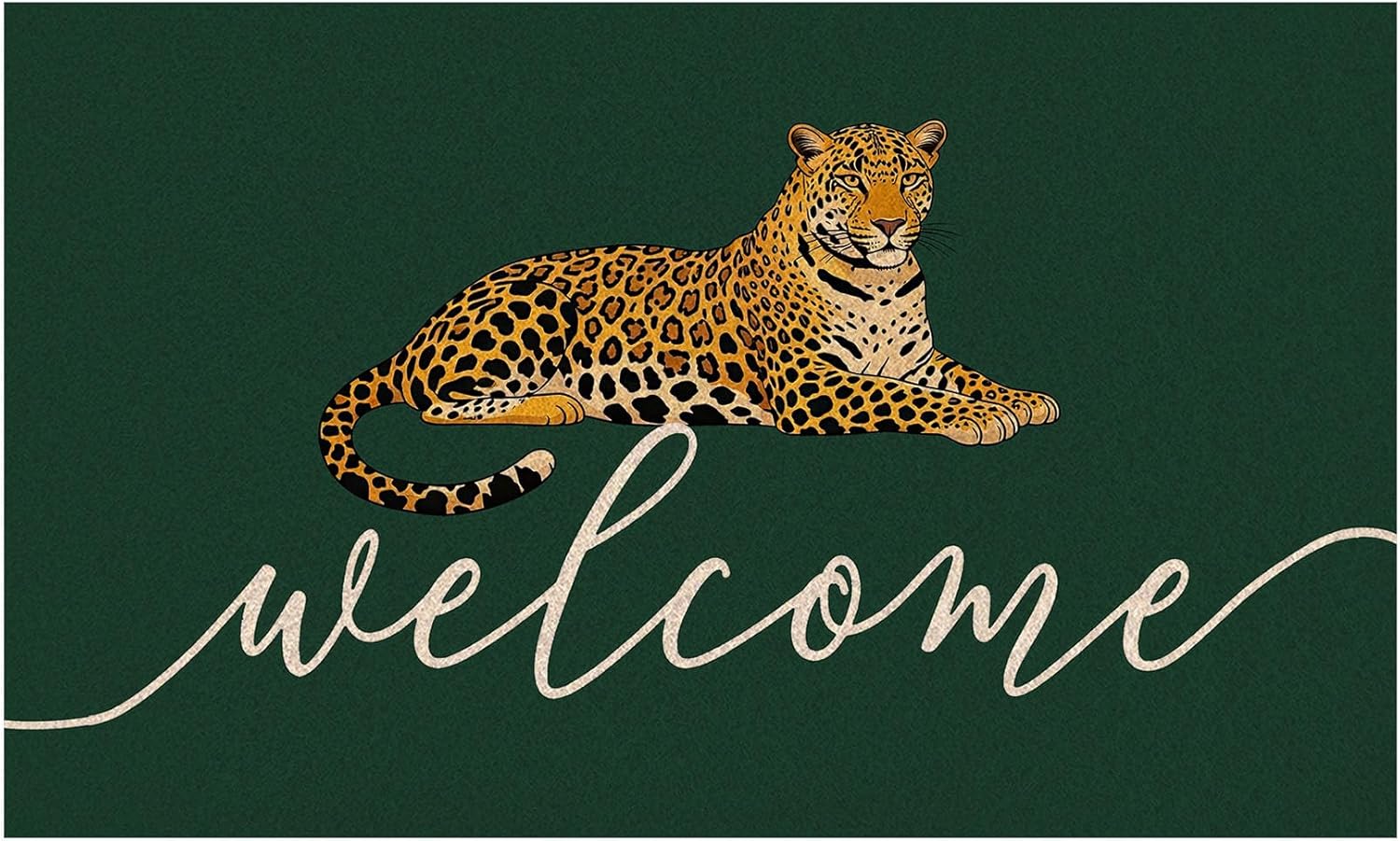 Leopard Welcome Faux Coco Coir Doormat Door Mat, Green Leopard Cheetah Decorative Welcome Doormat for Home Indoor Outdoor Porch Front Door Entrance Outside, 17x30 Inch