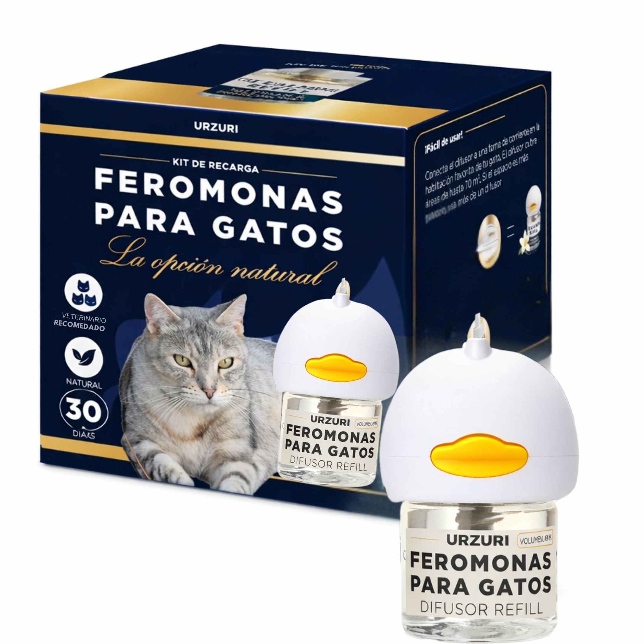 Kit Difusor y Recambio de Feromonas Faciales F3 para Gatos | Sistema de Bienestar Felino de Larga Duración (30 Días / 70m²) | Indicado para Marcaje con Orina, Rascado Vertical y Tensión Multigato