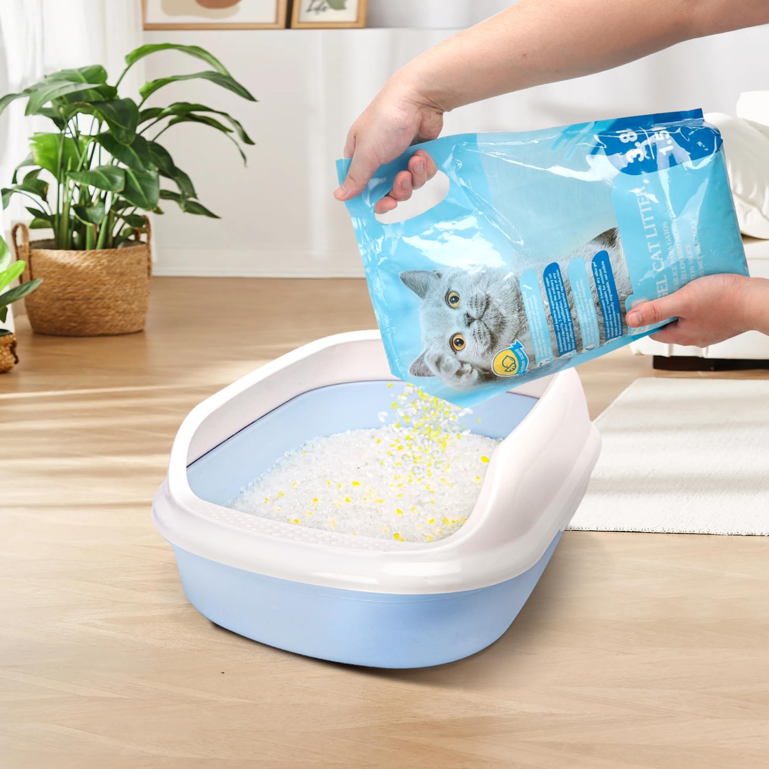 Nobleza - Arena para Gatos de sílice Camada para Gatitos de Gel de Diamante 8 X 3.8L Absorbente， Cómodo Biodegradable Sabor a Limon