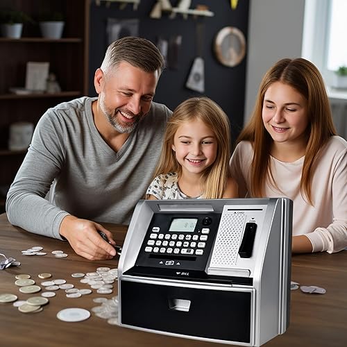 Miniatura 4 de Alcancía de cajero automático para niños, banco de dinero electrónico con contador de monedas, tarjeta y contraseña, mini cajero automático regalo