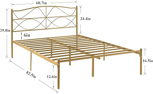 Miniatura 36 de VECELO Base de cama de plataforma metálica de tamaño matrimonial con cabecera y estribo, base de colchón de soporte de listones resistentes, no