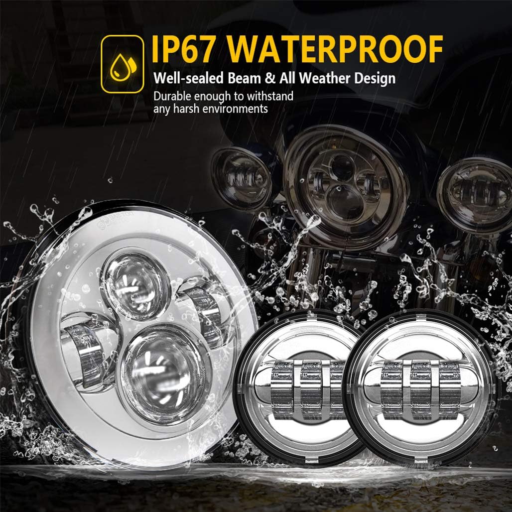 Flash Deals - 60% OFF Z-OFFROAD Upgrade 7 Inch LED Headlight + 4.5 Inch Fog Passing Lights Lamps Compatible with Harley Davidson Electra Glide Ultra Classic Heritage Softail Road King Street Glide Fatboy - Chrome
