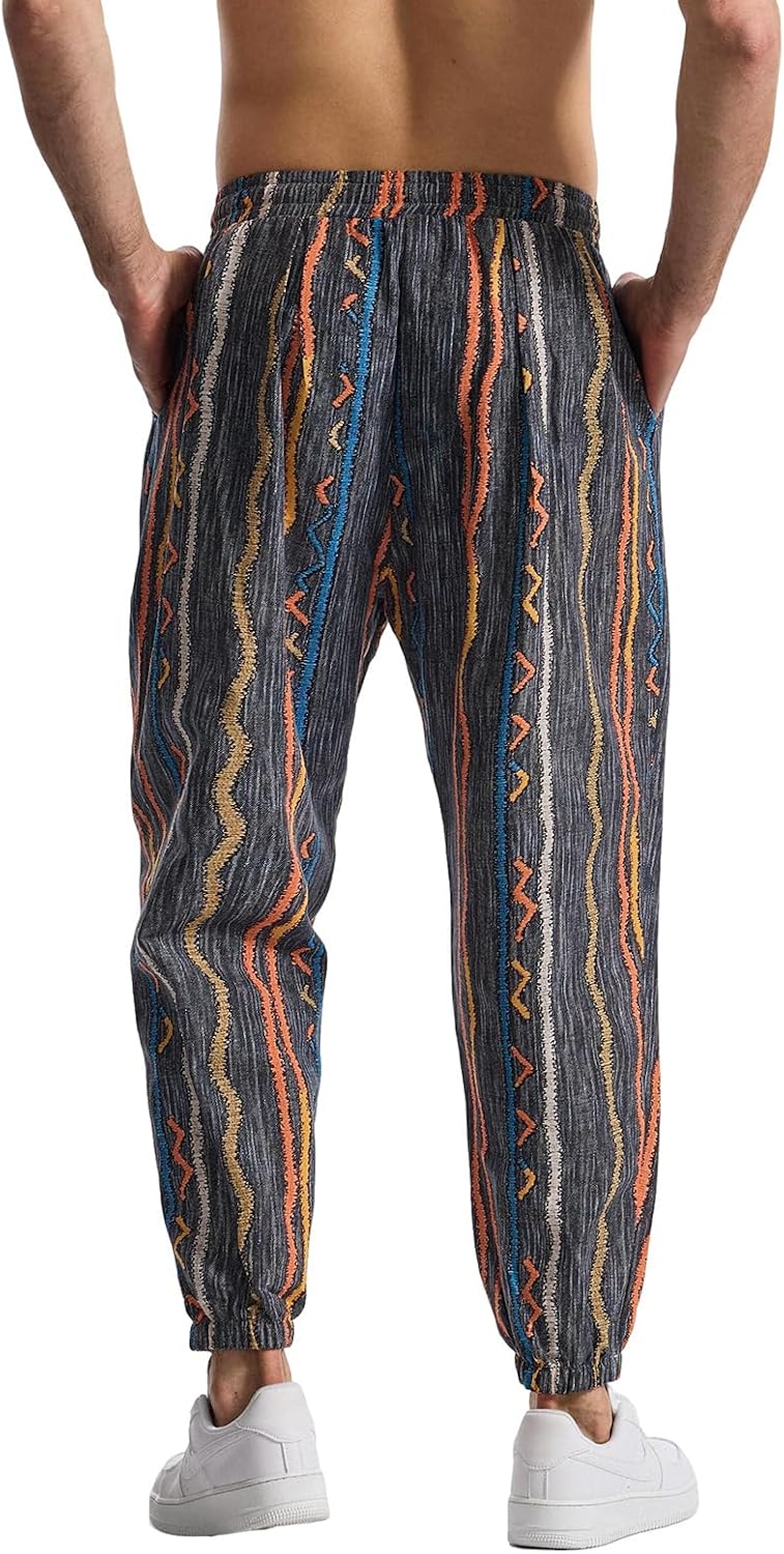 Mens Harem Pants Floral Paisley Print Casual Cotton Streetwear Hippie Yoga Pants