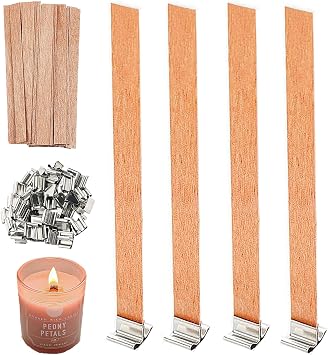 25 PCS Crackle Wick, Wooden Candle Wicks, Candle Wicks Wooden, Wooden Candle Wick with Iron Holder, for Handmade DIY Scented Candle Holder Craft Supplies