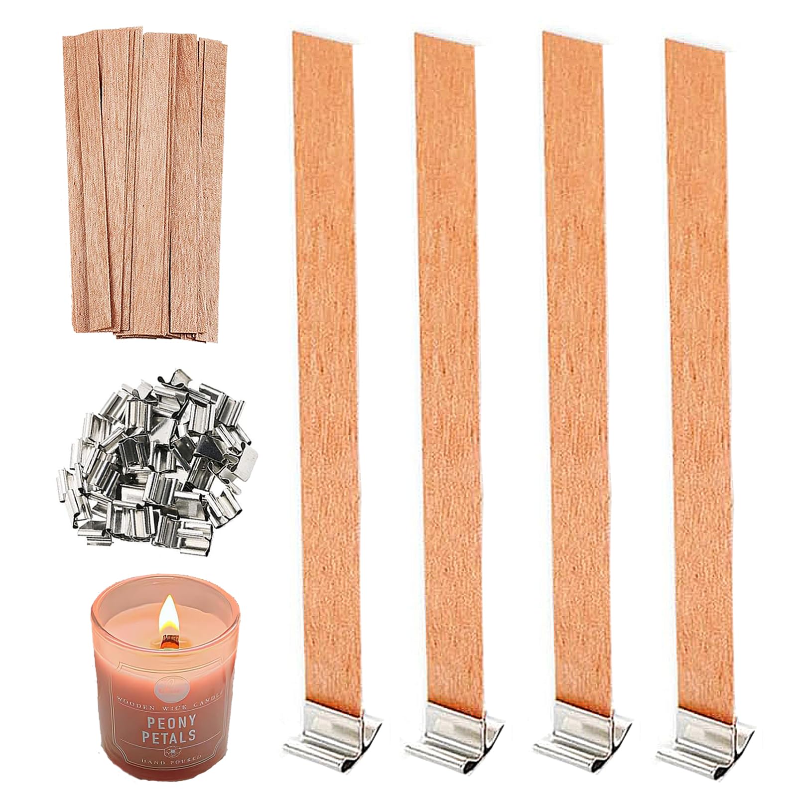 25 PCS Crackle Wick, Wooden Candle Wicks, Candle Wicks Wooden, Wooden Candle Wick with Iron Holder, for Handmade DIY Scented Candle Holder Craft Supplies