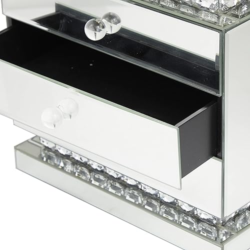 Miniatura 6 de Deco 79 Joyero de madera con espejo de 3 cajones con adornos de cristal, 11 x 8 x 11 pulgadas, color plateado