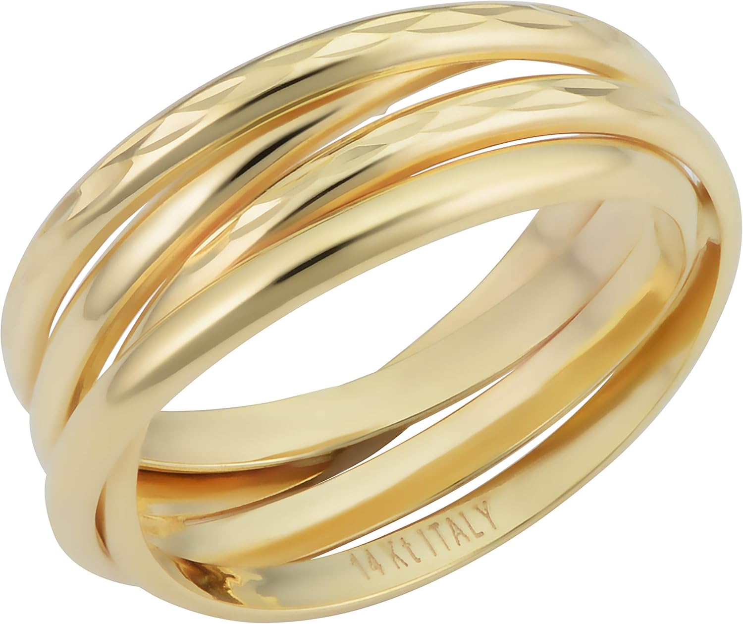 KoolJewelry Minimalist 14k Yellow White or Rose Gold 7.5 mm Diamond-cut Stacked Coil Ring