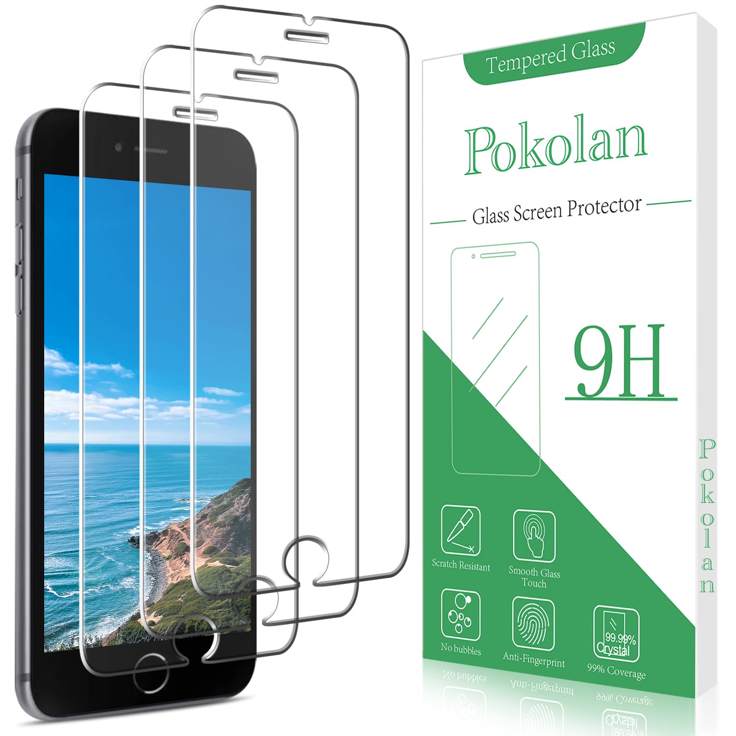 Pokolan 3 Pezzi Vetro Temperato Per IPhone 8 Plus/7 Plus/6s Plus/6 Plus, Durezza 9H, HD Chiaro, Anti Graffio, Ultra Resistente - 3