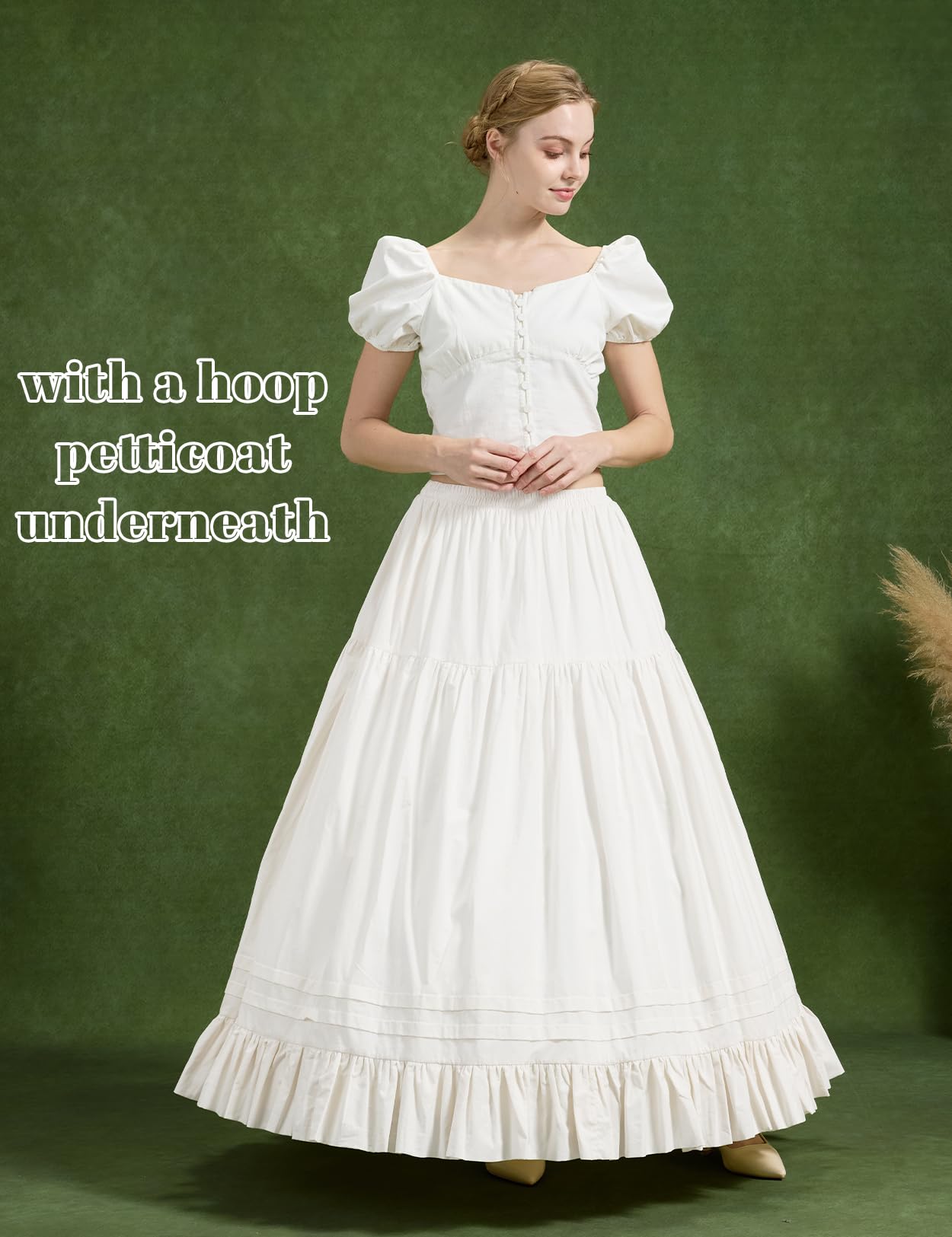BEAUTELICATE Damen Unterrock Lang Baumwolle Antistatisch Weit Unterziehrock Verlängerung A-Linie Maxi Cotton Half Slip für Edwardianische Reifrock Mittelalterliche Kostüme Weiß Cream
