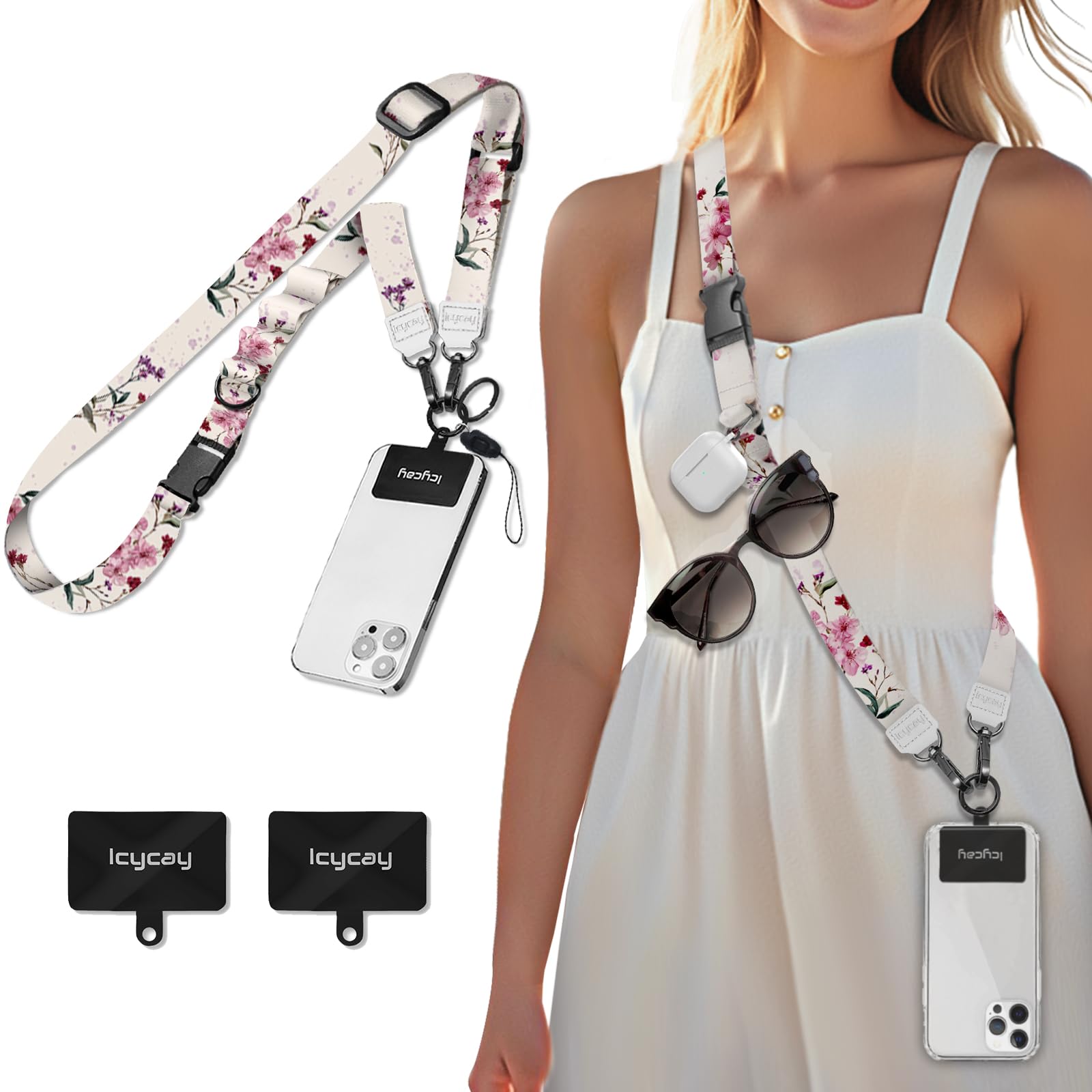 Icycay Phone Lanyard Crossbody Strap Neck Adjustable Teacher Women Flower