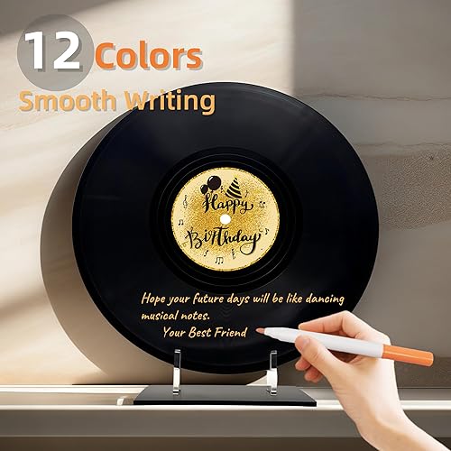 Miniatura 4 de ReeGii Libro de invitados de vinilo para decoración de cumpleaños, póster grande de 11.6 x 11.6 pulgadas para fiesta de cumpleaños con 12