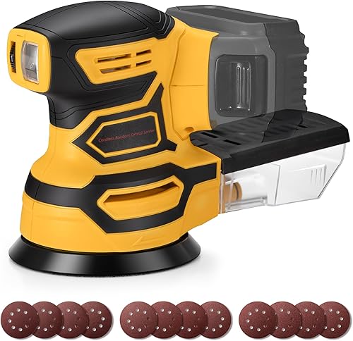Lijadora orbital inalámbrica para batería Dewalt de 20 V, sin escobillas, 6 velocidades variables, 6000 a 12000 OPM, 12 papeles de lija con colector