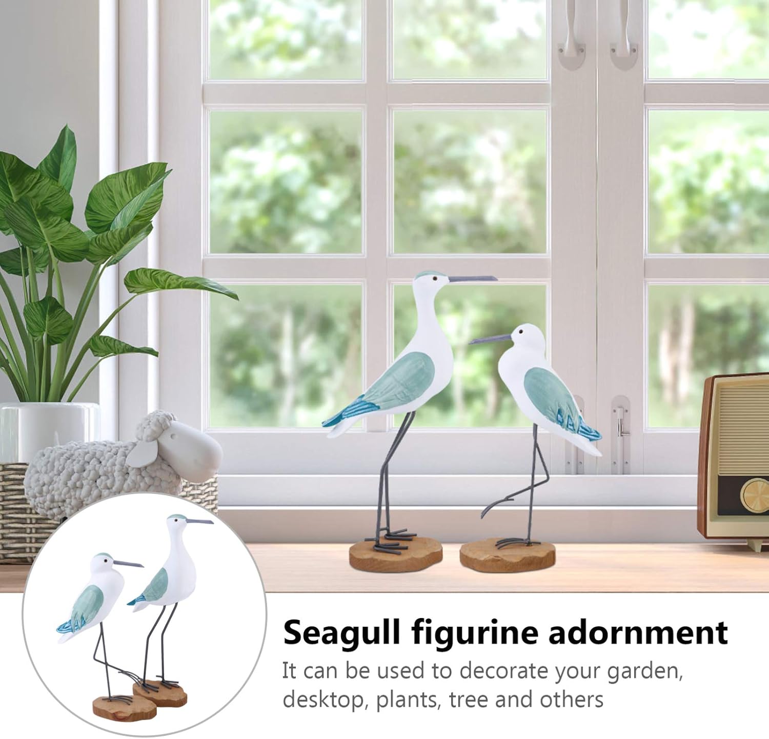 HEALLILY 2Pcs Christmas Coastal Seagull Figurine Decor, Wooden Seagull Bird Statue Nautical Coastal Ocean Home Office Decoration Perfect Christams Present for Friends and Family