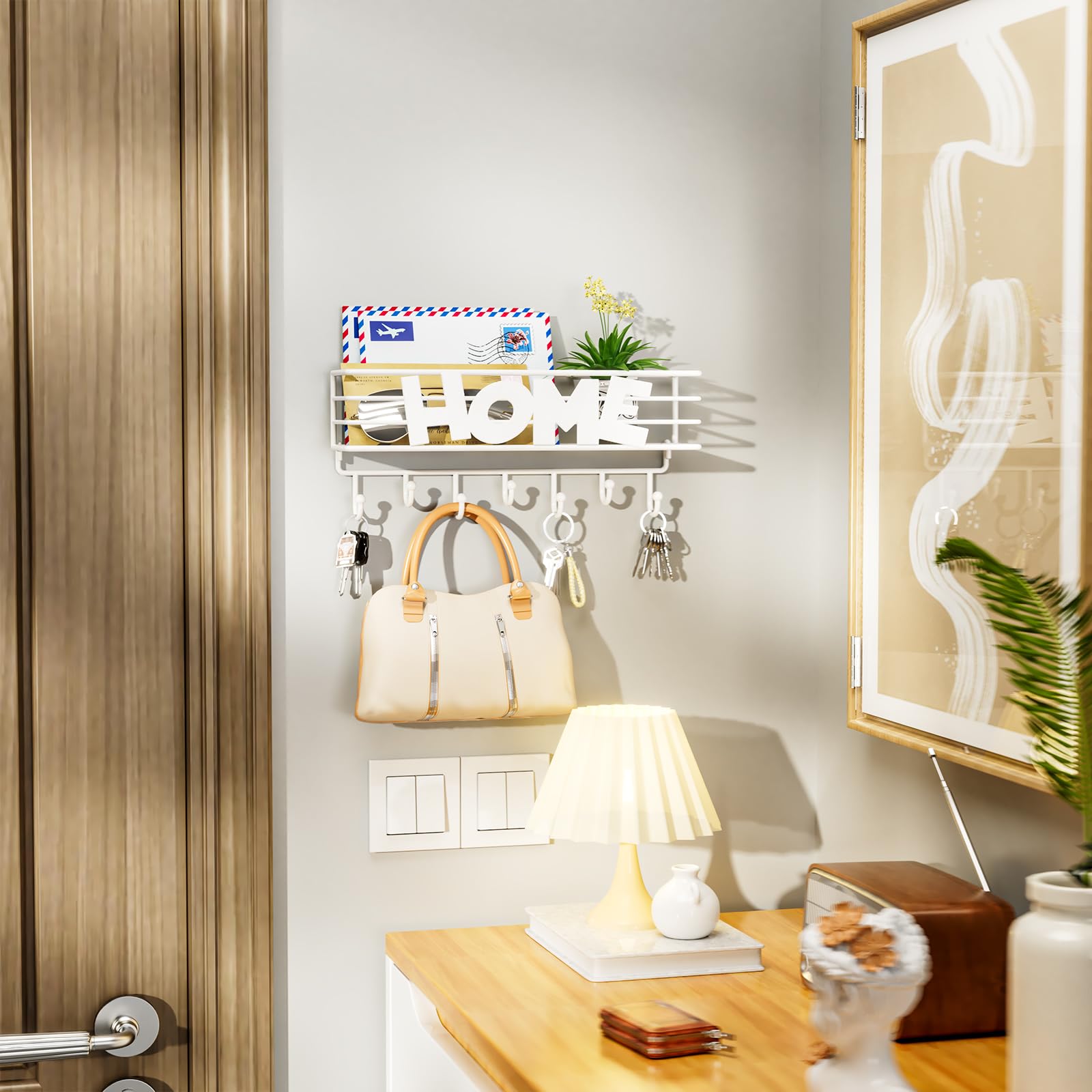 Porte-clés Mural Modulaire En Bois Avec Crochets - Organisateur Mural Design 38x22,8 Cm (Couleur Charbon) Pour Entrée, Bureau Ou Salle De Bain